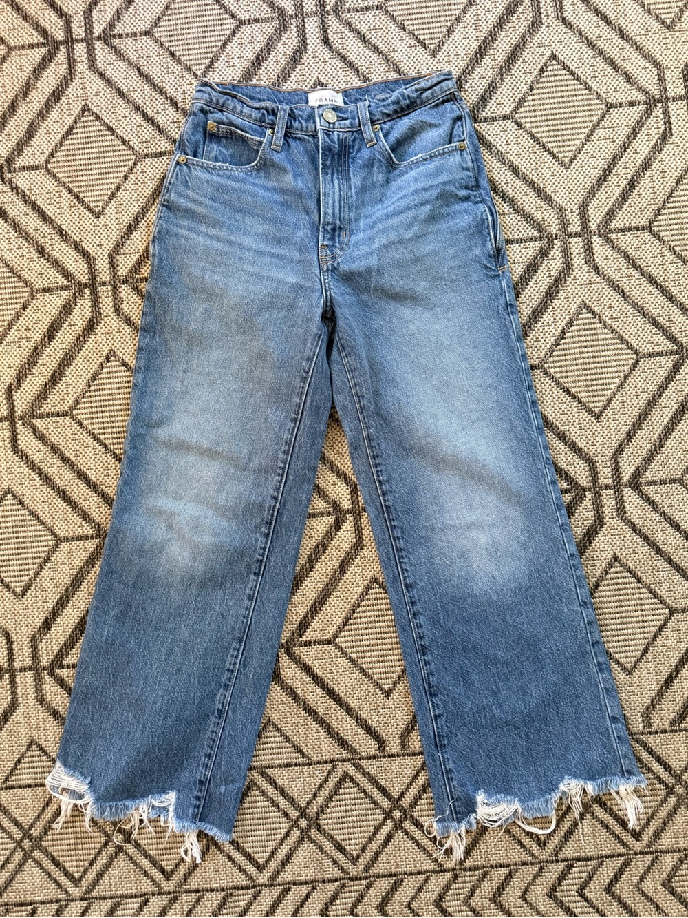 Frame Denim Wide Flare Leg Jeans with Frayed Raw Hem High Rise